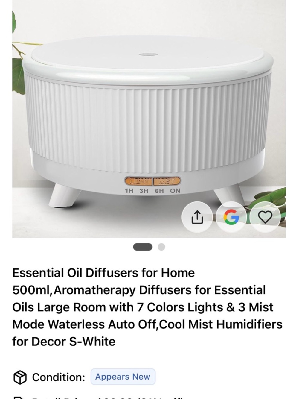 Essentials White Ribbed Ultrasonic Diffuser